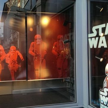 Store front with Star Wars display